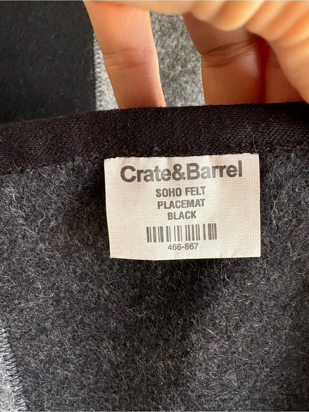 Crate & Barrel Soho Felt Black Grey Plaid Placemats - Set of 2 - Wool Blend